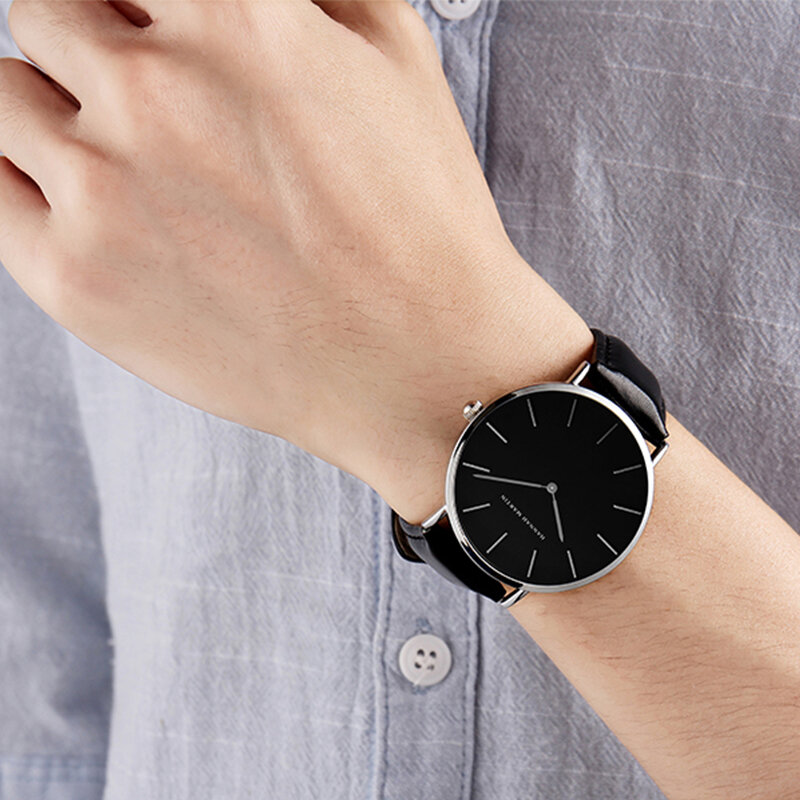Hannah Martin marka zegarek dla pary 6.9mm Ultra cienkie męskie zegarki kwarcowe japoński ruch skórzany prosty zegarek damski
