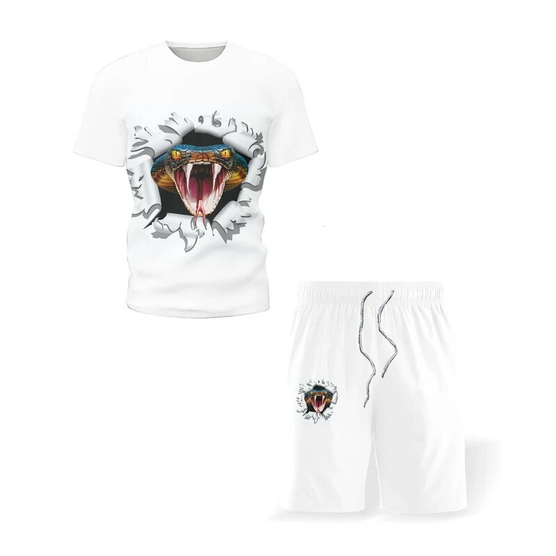 Conjunto de camiseta con estampado 3D de tigre para hombre, chándal De León de manga corta, Tops y pantalones cortos, cuello redondo, traje de playa fresco de verano