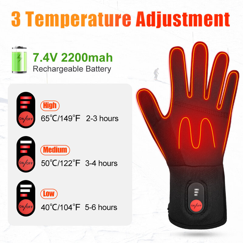 Gants de Moto Thermiques Électriques Rechargeables pour Homme et Femme, Étanches, pour Écran Tactile