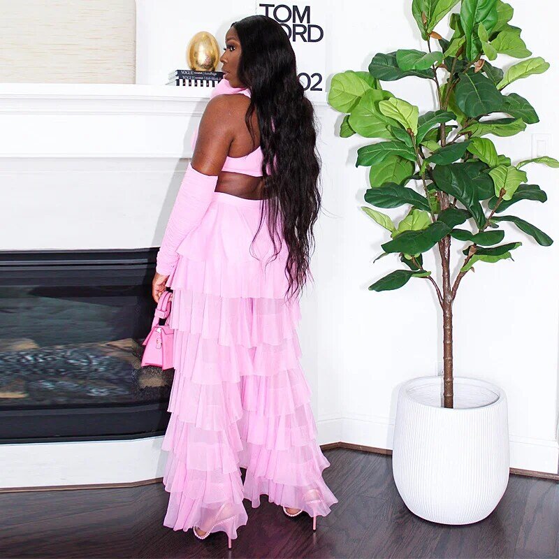 Conjunto africano de duas peças para mulheres, dashiki, terno flor rosa, top e calças, roupas de festa, nova moda