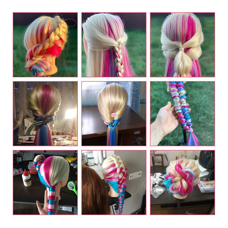 Neverland-Tête de Mannequin de Cheveux Synthétiques Colorés pour Coiffures, Tête d'Entraînement de Coiffure avec Pince de Table et Tresse, 26 Pouces