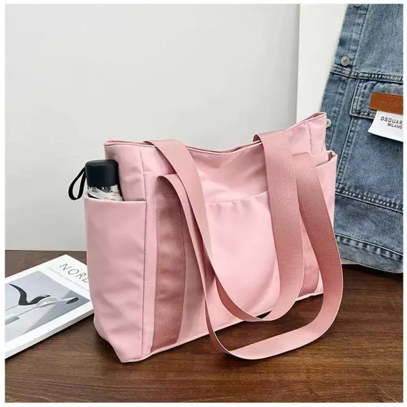 2024 New Women's Bag Solid Color Totes Commuting Shoulder Bag Leisure Simple Mommy Shopping Bag Large Capacity Nylon Handbag