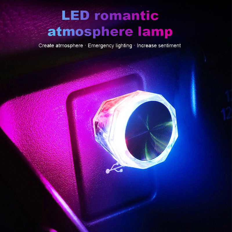 Car Cigarette Lighter USB Atmosphere Light LED Mini Colorful Night Light Wiring-Free Car Interior Lighting Accessories Supplies