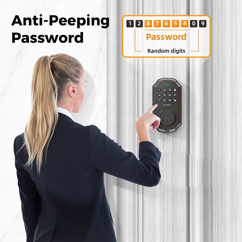 Keyless Entry Front Door Lock Set, Teclado Conjunto com 2 Botões, 100 Código Inteligente Deadbolt, Anti-Peekin