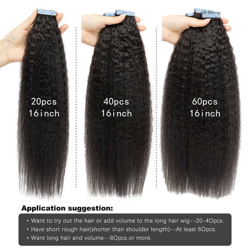Invisible Kinky Straight Tape In Human Hair Extensions For Black Women 100% Remy Hair Adhesive 12-26Inch Remy Hair Natural Black