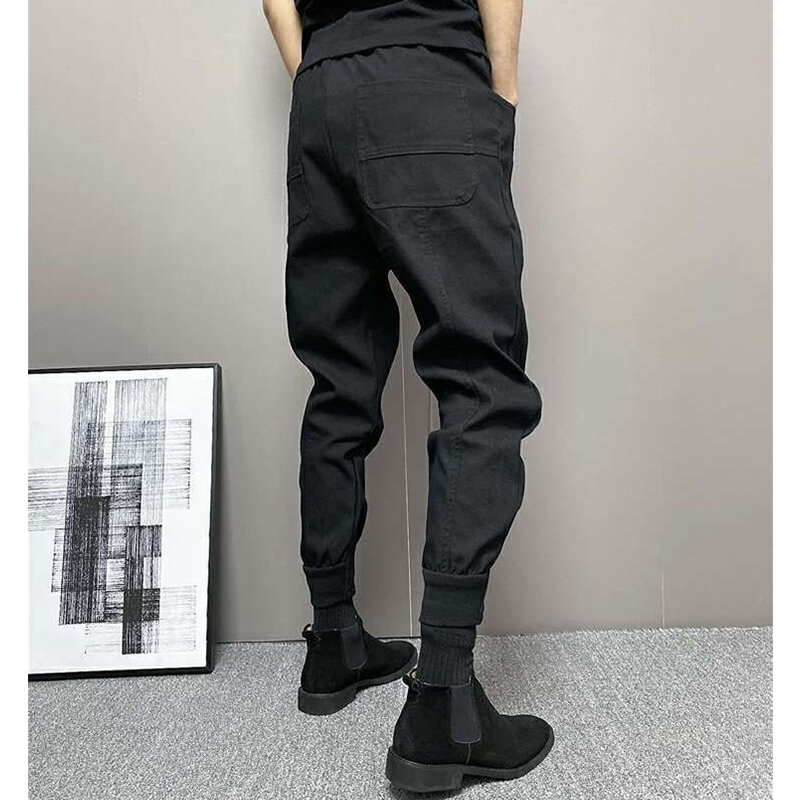 Брюки мужские однотонные с карманами, модные длинные брюки в стиле пэчворк, универсальные винтажные, Повседневная Уличная одежда, весна-осень