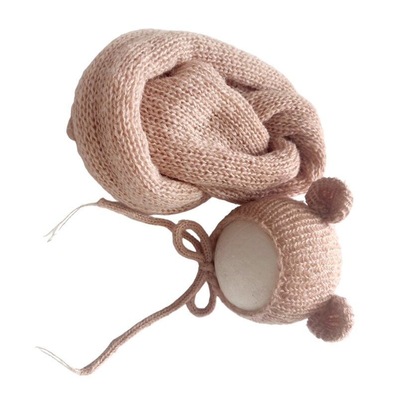 Completo da neonato a tema orsetto per neonati, set fascia cappello in mohair per servizi fotografici
