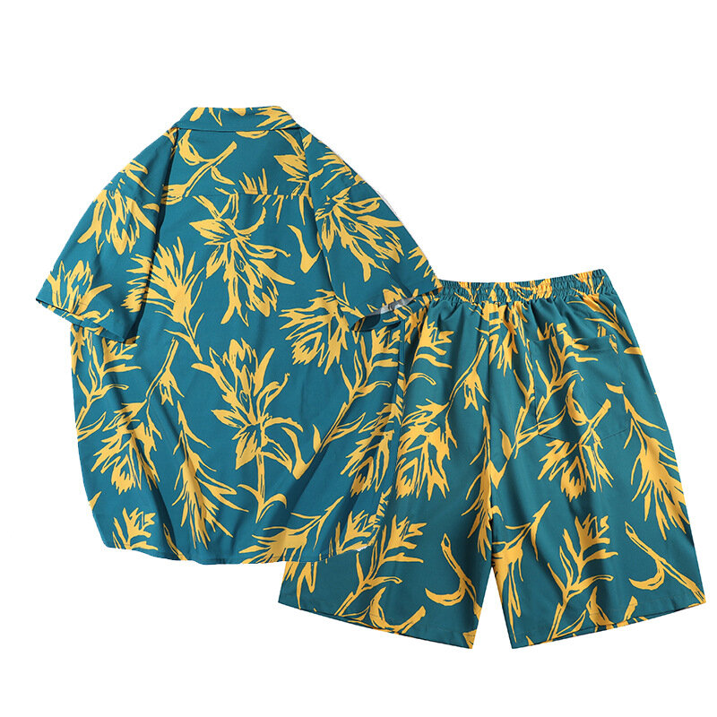 Мужской пляжный комплект из 2 предметов, быстросохнущая гавайская рубашка и шорты с принтом, летняя модная одежда больших размеров 10xl 9xl