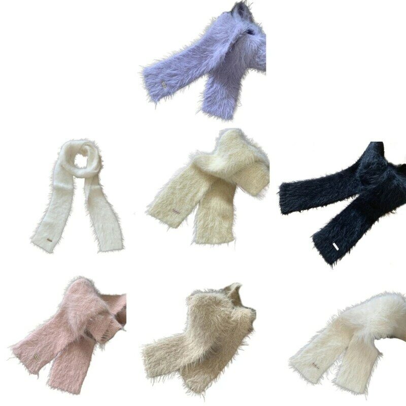Bufanda Harajuku invierno, bufanda Color sólido a bufanda felpa para exteriores larga distancia para mujer