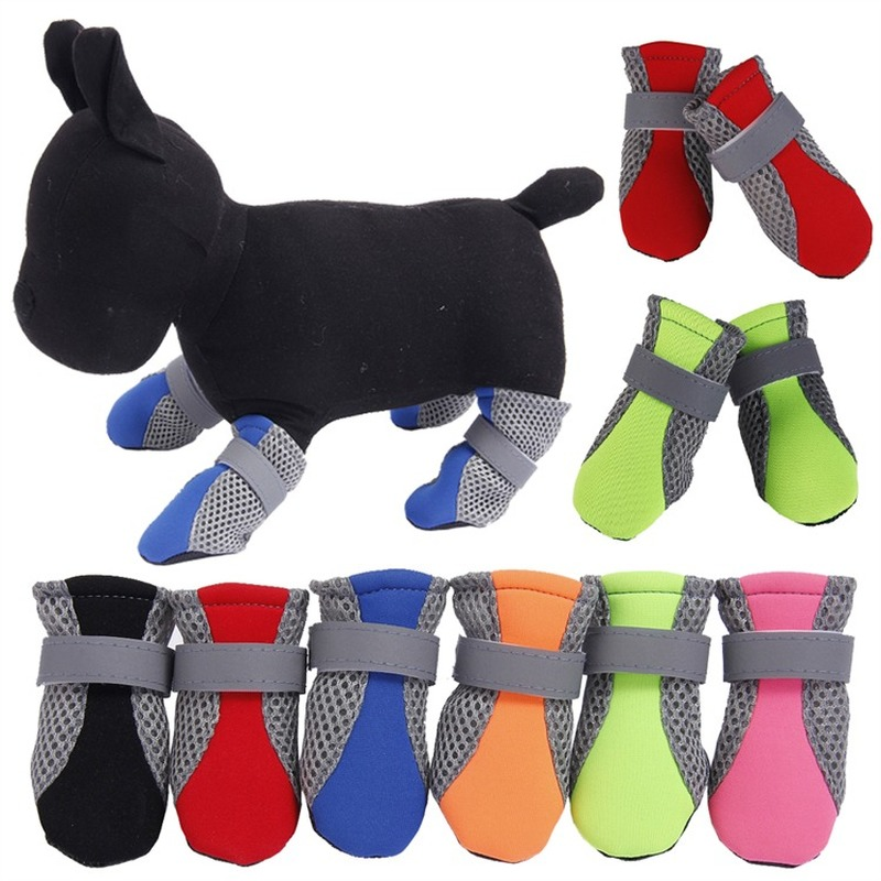 Zapatos transpirables para perro, botas reflectantes de seguridad nocturna para perros pequeños y medianos, impermeables, red para caminar al aire libre, suaves, de verano