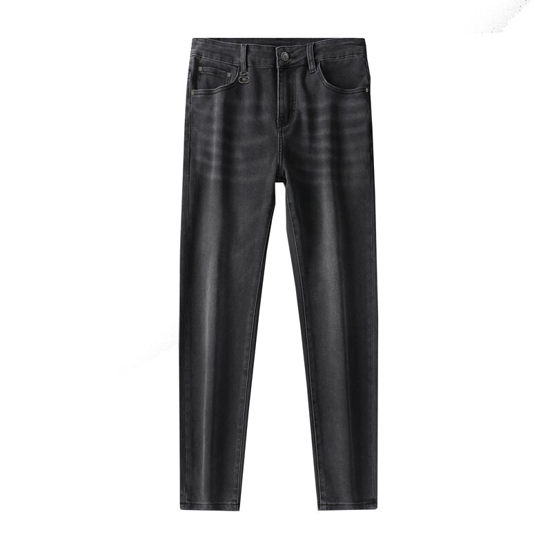 กางเกงยีนส์สีเทา2024สำหรับผู้ชาย, กางเกงยีนส์ทรงตรงเข้ารูปพอดีตัวทรงตรงขากางเกงสีเทาไม่ติดกางเกงยีนส์สีเทา