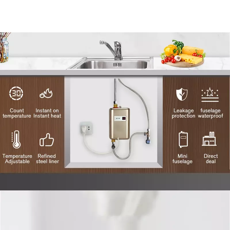 Electric Instantaneous Tankless Water Heater, Under Sink Water Heater for Kitchen Bathroom Washing