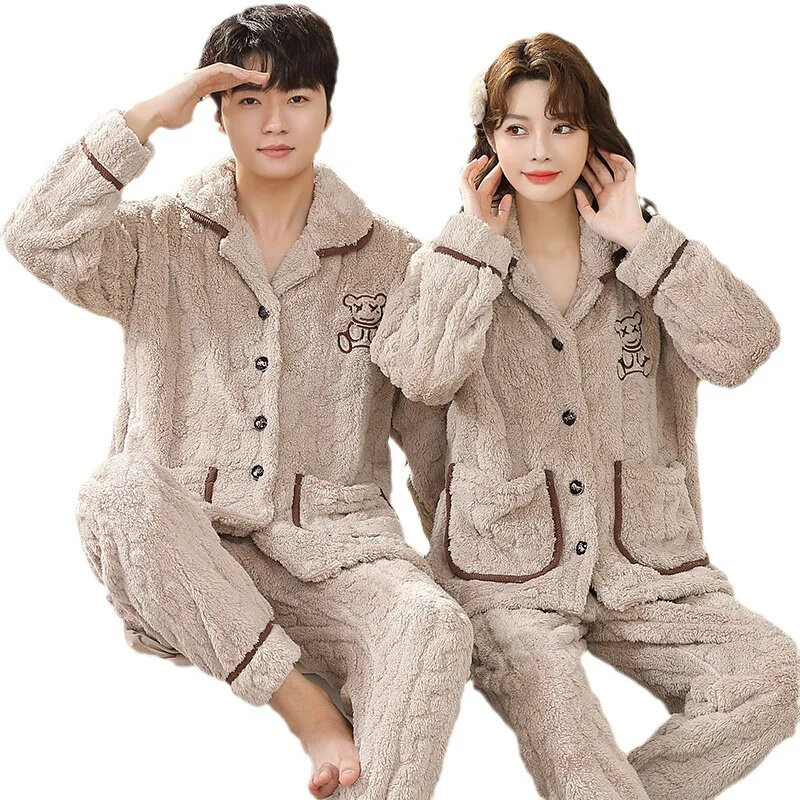 Conjunto de pijama de flanela masculina, pijamas quentes de inverno, roupa noturna, amantes, pijama grosso, tamanho grande 6XL