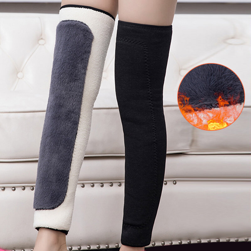 Mulheres grossas de lã aquecedores de perna inverno reumático artrite joelho cintas leggings mangas de esqui ciclismo corrida no joelho envoltórios