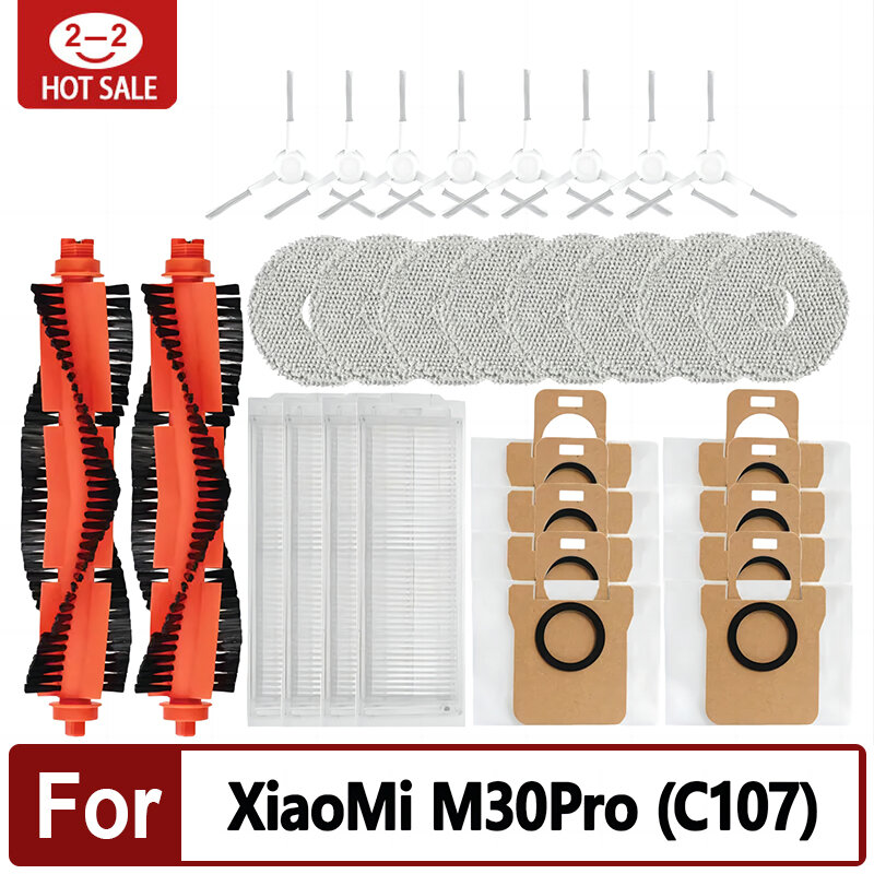 Accesorios de repuesto para Xiaomi Mijia M30 Pro C107, bolsa de polvo, filtro Hepa, cepillo principal