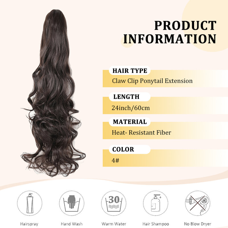 Klamra w kształcie kucyka 24 i 18 Cal długie kręcone faliste koński ogon naturalne miękkie syntetyczne włosy do codziennego użytku dla kobiet