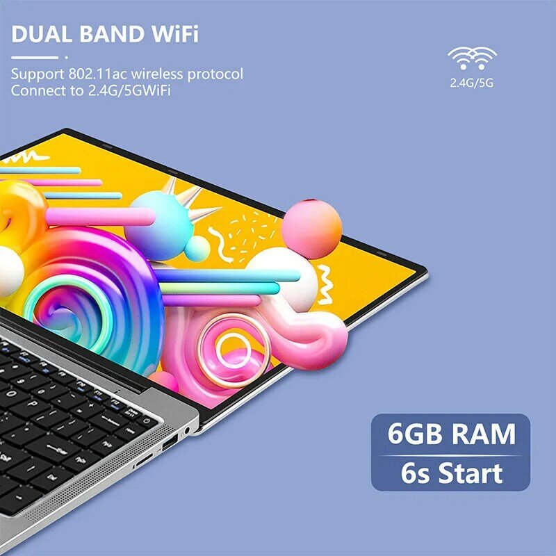 QMDZ 14 Inch 6GB DDR4 ROM 128GB 256GB 512GB 1TB SSD Windows 10 Laptop Intel  Portable Laptos Student Notebook 2.4G 5G Dual Wiff