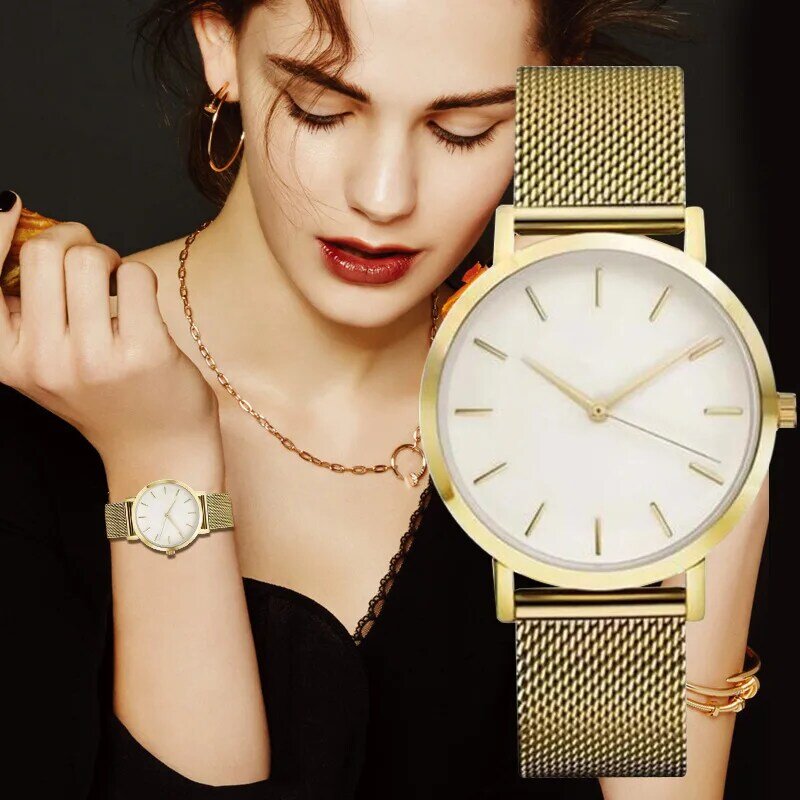 Relógio de pulso quartzo e pulseira de ouro rosa feminino, senhoras relógios de luxo, moda