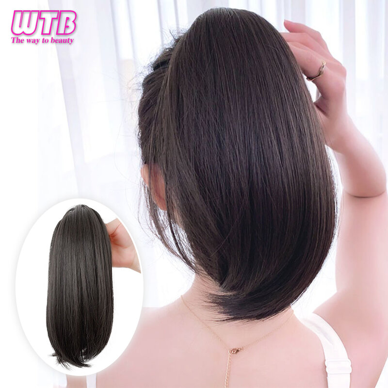 WTB 합성 그랩 클립 짧은 포니테일 가발, 여성용 포니테일 짧은 짧은 곱슬 머리, 푹신하고 가벼운 가발, 여름