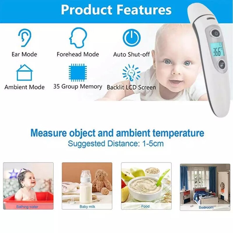 Digital Infrared Thermometer Forehead Ear Non-Contact Thermometer Medical Termometro Body Fever Baby/Adult Temperature Measure