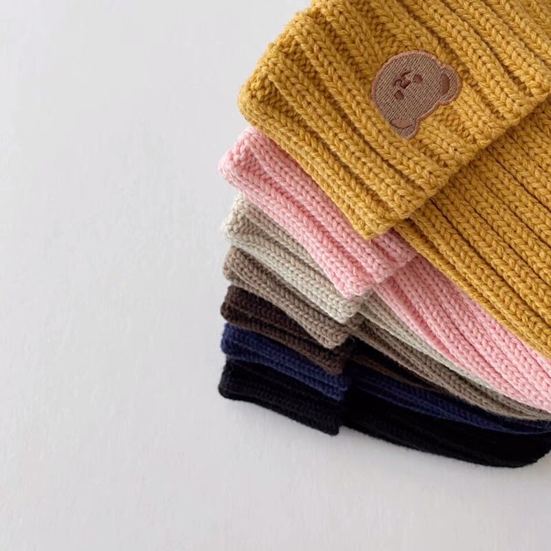 Chapeau de printemps et d'automne coréen pour enfants, chapeau de couleur bonbon pour bébés garçons et filles, chapeau tricoté avec broderie de tête d'ours pour enfants, collection 2023