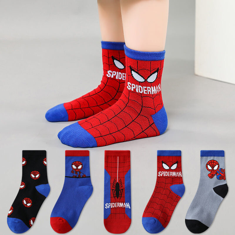 Kaus kaki bayi Disney Spiderman, kaus kaki tabung katun pahlawan Anime kartun anak laki-laki acak 1 pasang musim gugur musim dingin