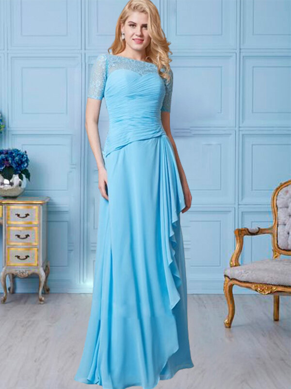 Long Light Blue Wedding Guest Mother Of the Bride Dresses Dress Formal Chiffon vestidos de fiesta elegantes 2024