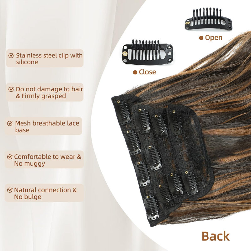 Klips w kręcone faliste włosy zestaw miękkie grube syntetyczne doczepy do włosów dla kobiet bezklejowe Ombre koronkowe peruki z przodu do codziennego użytku
