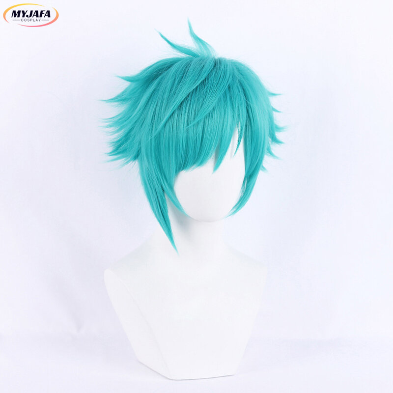 Парик для косплея из аниме «Aphelios», термостойкий из коротких синтетических волос синего и зеленого цвета, с шапочкой