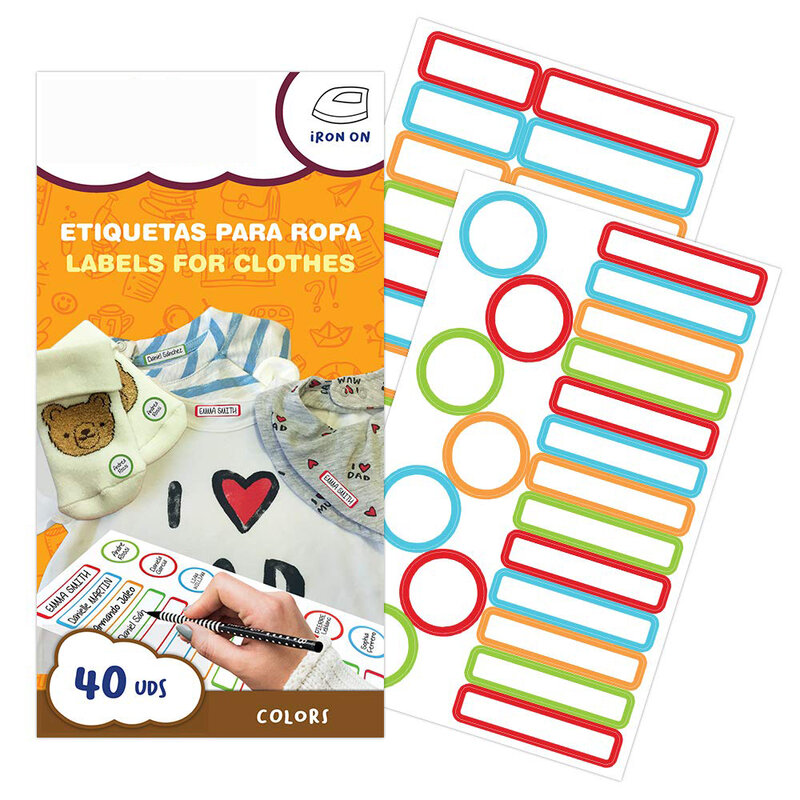 Writable Fabric Clothing Labels for School Nursery Colorful Customizable Washable Iron-on for Kids Newborns Adults Diverse Sizes