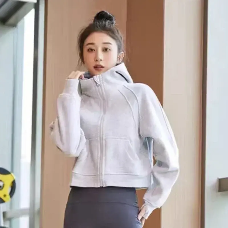 Lemon Scuba Oversized Hoodie Jacket With Logo Women Fleece Warm Gym Coat Sports Long Sleeve Crop Top Fitness Sweatshirts Sport