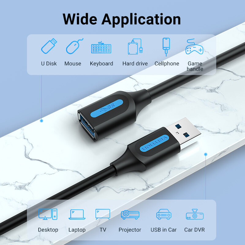 Cavo di prolunga USB 3.0 Vention cavo di prolunga maschio-femmina cavo USB 3.0 ad alta velocità esteso per PC portatile estensione USB 2.0