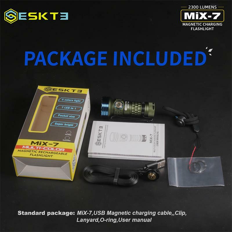 SKILHUNT ESKTE MiX-7 senter LED, LED dalam 1 multiwarna 2300 lumen 18350 pengisian daya magnetik termasuk baterai