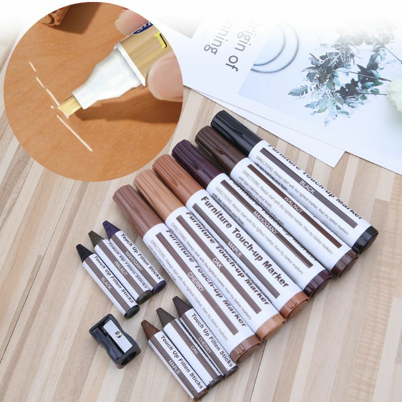 13 Pcs Upgrade Wood Repair Pen Furniture Marker & Wax Sticks & Sharpener for Floor and Furniture Scratch Fix Easy to Use