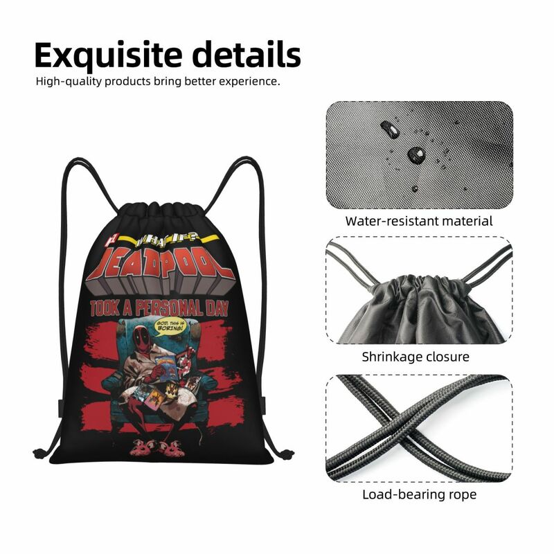Sacos de cordão personalizados Deadpool para homens e mulheres, esportes portáteis de ginástica, mochilas de treinamento, leva um dia pessoal