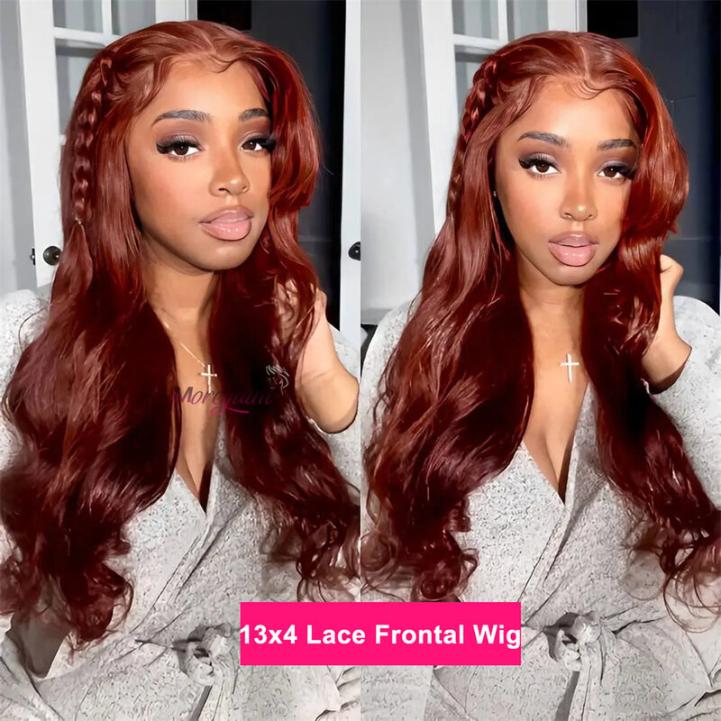 13x4 Reddish Brown Body Wave Lace Frontal Human Hair Wig HD Transparent 4x4 Lace Closure Wig Glueless Human Hair Wig PrePlucked