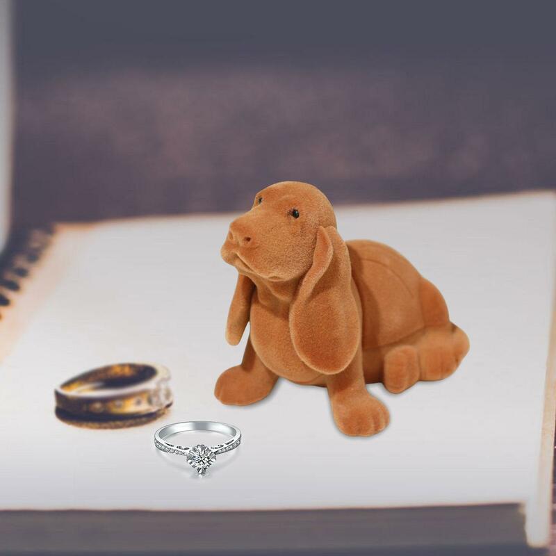 갈색 귀여운 강아지 반지 상자, 반지 보관 정리함, 결혼 약혼 기념일, 발렌타인 데이 생일 디스플레이