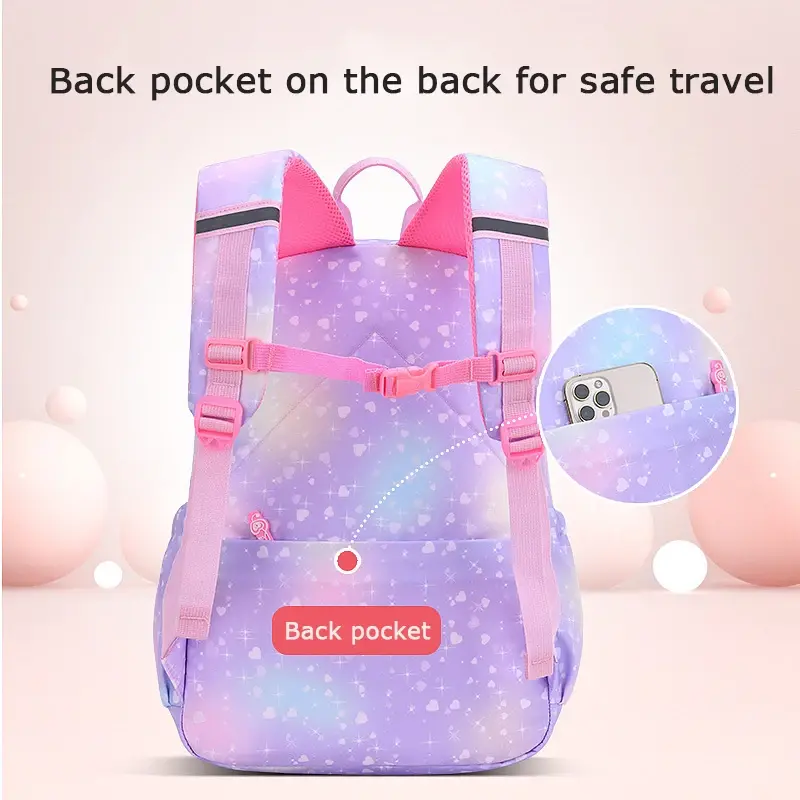 กระเป๋าหลากสีน่ารัก tas ransel anak SD สำหรับเด็กผู้หญิงกระเป๋านักเรียนแนวเจ้าหญิงกระเป๋านักเรียนกันน้ำสีรุ้งสำหรับเด็ก