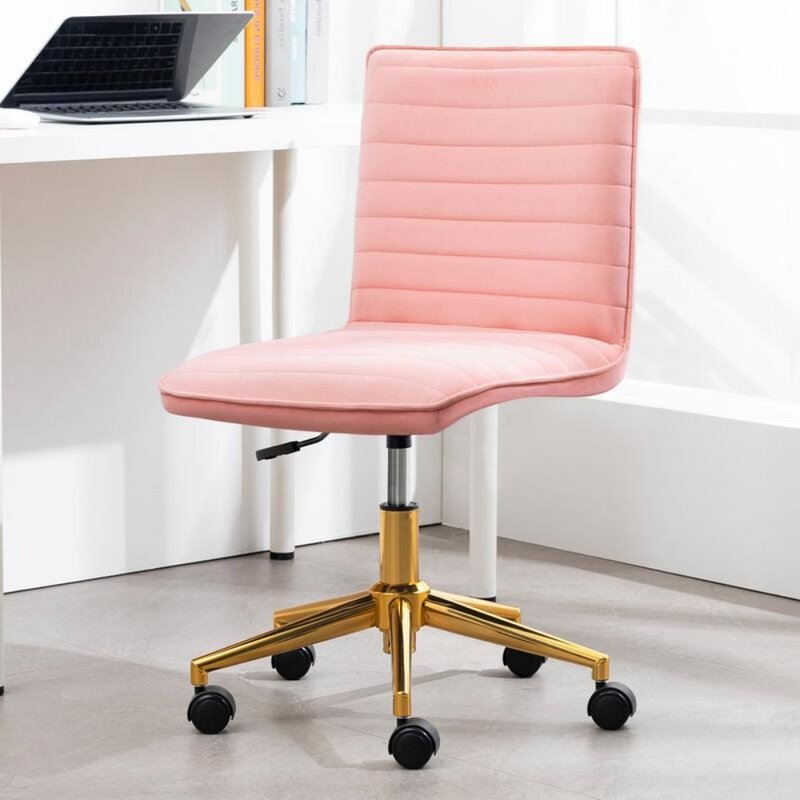 Swivel Armless Desk Chair With Wheels Wooden freight free