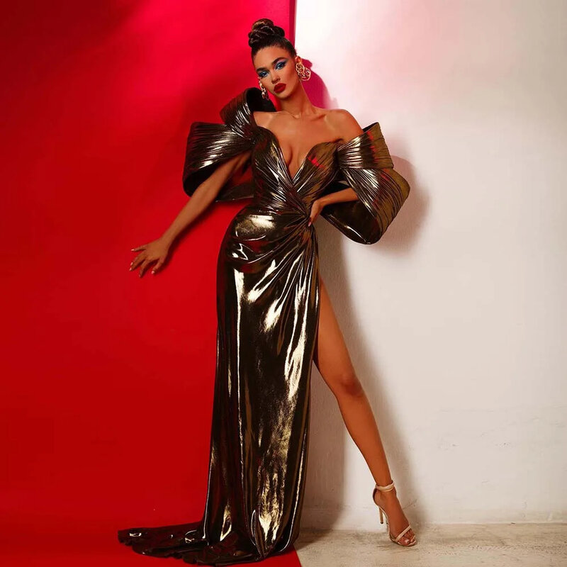 Seksowna strona suknia wieczorowa z rozcięciem o linii 2024 wdzięczna cekinowa z odkrytymi ramionami elegancka czarująca szata panny młodej Vestidos De Novia