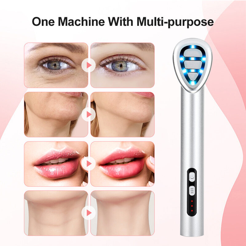 Microcurrent Eye Beauty Device EMS Heated Facial Wand 7-Colors Light Therapy Face Lifting Firming Wrinkle Remover Eye Massager
