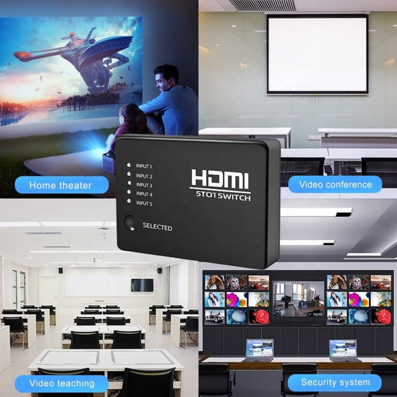 Divisor Remoto Sem Fio Compatível com HDMI, 5 Portas, 5 em 1 Saída, Adaptador 4K para XBOX 360, PS3, PS4, Android, Comutador HDTV, 1080P
