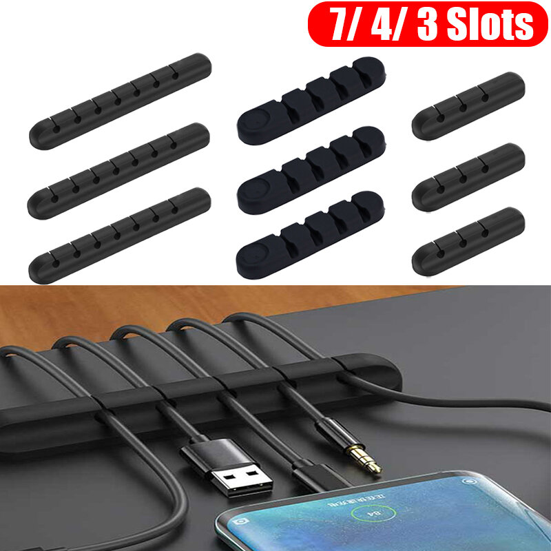 Silicone Cable Organizer 7-Slot Cable Clips Management USB Winder Desktop Tidy Wire Clips para Mouse Headphone Carregamento Organizer