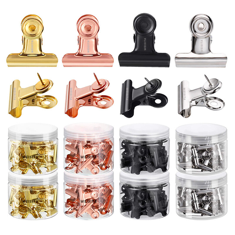20Pcs/set Small Bull Binder Paper Clips Metal Hinge Clip File Clamps with Pushpin Home Kitchen & Office Useage 31mm