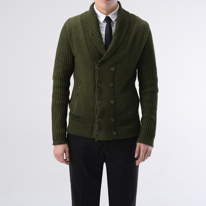 Męska sweter dziergany 2023 jesień i zima nowy biznes dojrzały jednolity kolor Slim-Fit z długim rękawem dzianinowy płaszcz
