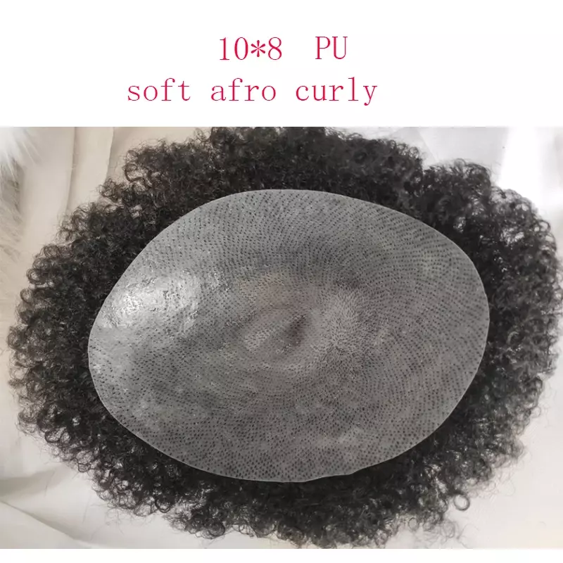 Human Hair Toupee For Men Kinky Curly Swiss Lace Frontal With PU Around 8*10 1B# Hairpiece Replacement System For Men Wigs