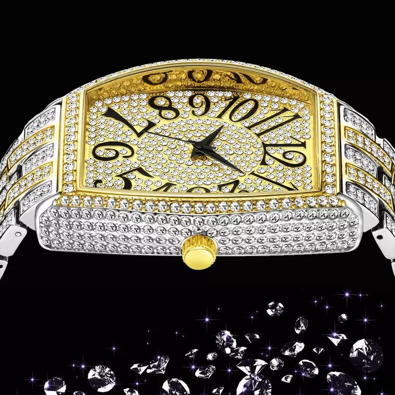 Dropshipping-2020 아이스 아웃 남자 시계, 힙합 럭셔리 실버 골드 남자 시계 패션 쿼츠 손목 시계 전체 다이아몬드