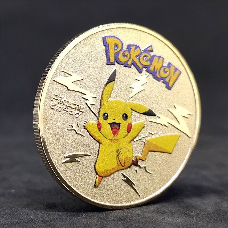 Monedas de Pokémon de Metal y plata, tarjetas doradas de Pikachu, moneda conmemorativa de Anime, Charizard, monedas redondas de Metal, Juguetes