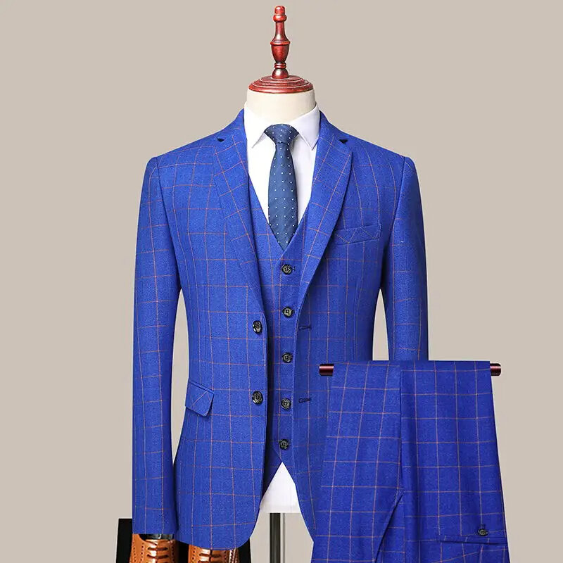 T42 Männer Plaid Mode Business Gentleman lässig formelle Arbeit Hochzeit Groom sman Anzug