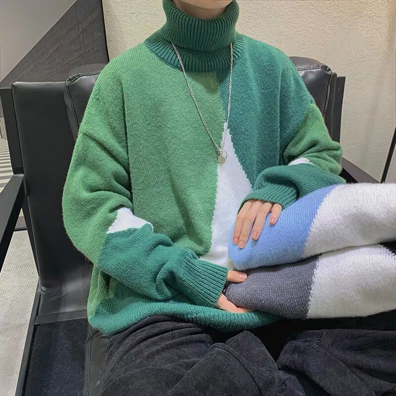 Maglione dolcevita invernale uomo manica lunga impiombato colore Hit addensato tenere in caldo moda Harajuku Pullover oversize abbigliamento Top